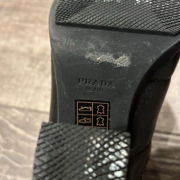 PRADA Combat Heeled Boots Zippers Black Leather Lace Up 37 - Picture 6 of 8